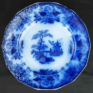Piatto pranzo Flow Blue Chinoiserie pietra di ferro motivo Peter Holdcroft Chusan - Foto 1 di 8