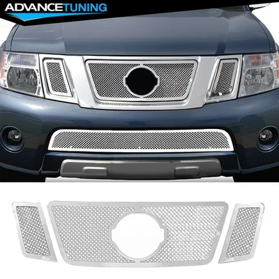 Se adapta a 08-12 Nissan Pathfinder Malla Estilo Acero Inoxidable Cromo Parrilla Delantera 3 Piezas Foto 1 de 2