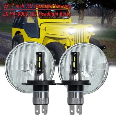 Pair 7" inch Round Led Headlights Hi/Low Beam for Jeep CJ3 1960-1964-1965 - Image 1 of 4