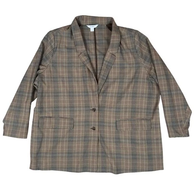 Old Navy Blazer Womens 3X Brown Plaid Relaxed Unlined Jacket Plus Size Work - Image 1 of 4