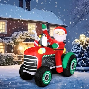 Tractor inflable de Navidad de 5 pies de altura Papá Noel Drive con Pingüino LED H... - Imagen 1 de 7