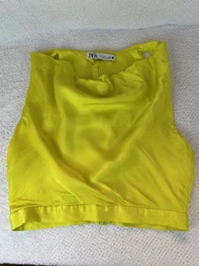 ZARA /MORACCO  Crop Top Sleeveless Draped Neck Silky Lime/Yellow Size:Small - Picture 1 of 7