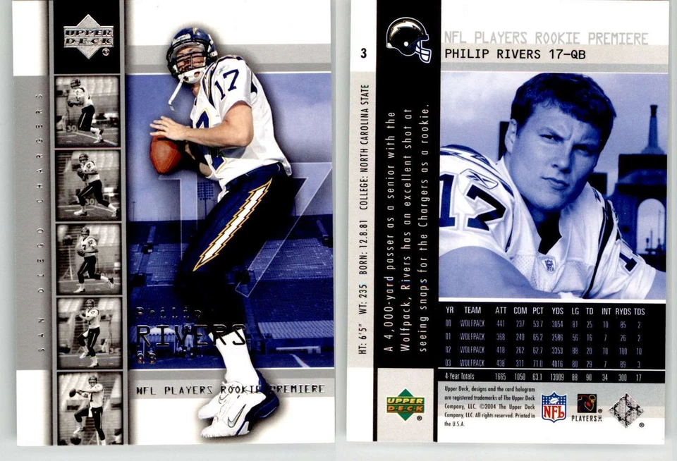 Philip Rivers 2004 Upper Deck Rookie Premiere #3 NC St Chargers RC - Image 1 of 1