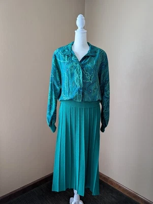 Conjunto de falda y blusa Castleberry London New York verde esmeralda de colección talla 8 EE. UU. Foto 1 de 4