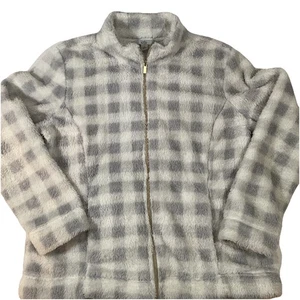 Croft & Barrow Fleece Gold Zipper Jacket Buffalo Gray, White Size Large R64 - Picture 1 of 9