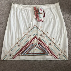 Johnny Was JW Los Angeles weißer Baumwollrock bestickt Large - Bild 1 von 8