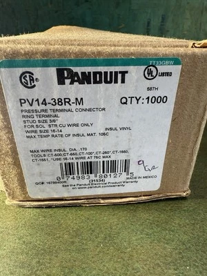 1000 Panduit PV14-38R-M 3/8" Stud Blue Insulated Ring Terminals 16-14 AWG - Image 1 of 4
