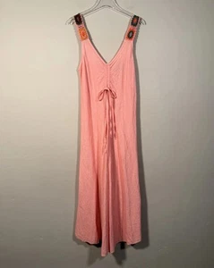 MENTOL Lisbon Boho Linen Blend Maxi Dress Crochet Straps Artisan Beachy Festival - Picture 1 of 14