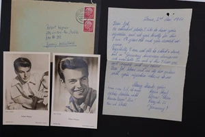 ROBERT WAGNER FAN LETTER AUTOGRAPH SIGNATURE REQUEST PHOTO POSTCARD GERMANY 1957 - Picture 1 of 7