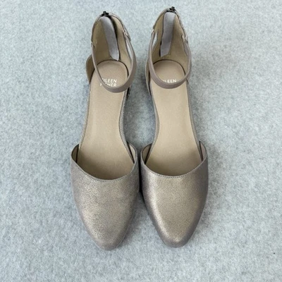 Sandalias individuales Eileen Fisher talla 9,5 platino dorado gamuza cremallera correa al tobillo cuña Foto 1 de 4