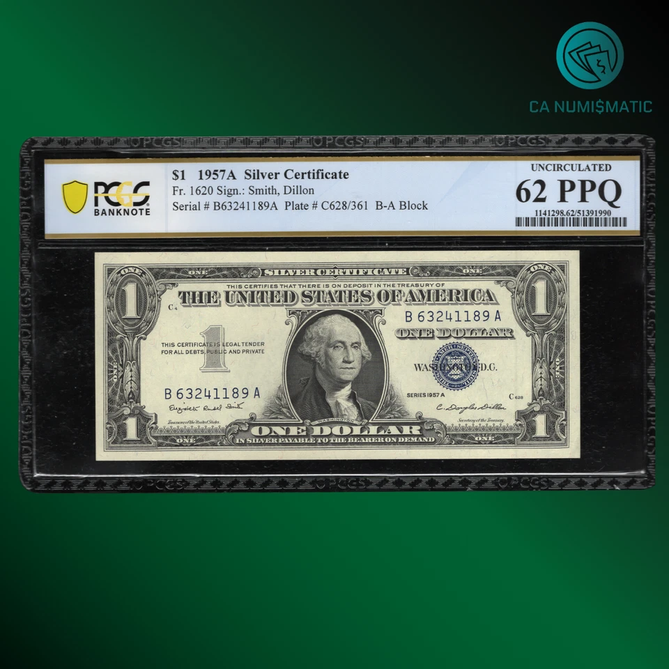 FR.1620 1957A $1 One Dollar Silver Certificate, Blue Seal, PCGS 62 PPQ, 41189 - Image 1 of 2