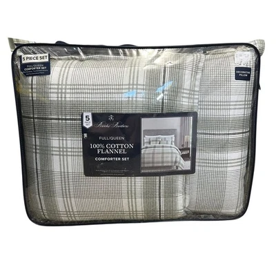 Juego de edredón de franela de algodón Brooks Brothers completo/queen 5 piezas gris neutro rústico Foto 1 de 4