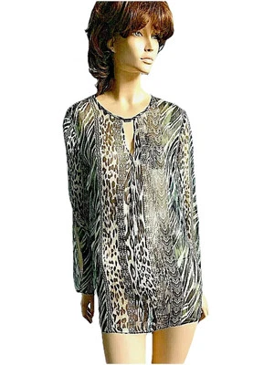 WORTH NEW YORK 动物印花 SHEER 丝绸开口袖罩衫 8 码 — 第 1/4 张图片