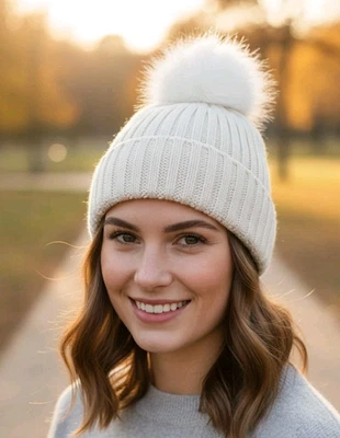 J Crew Mujer Acanalado Tejido Pom-Pom Gorro Sombrero Marfil Invierno Acogedor Mezcla de Lana Nuevo con Etiquetas Foto 1 de 3