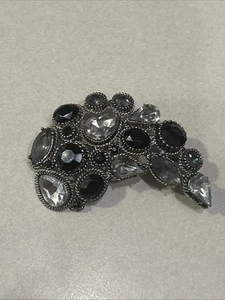 Modische schwarze klare Paisley Strass versilberte Anstecknadel Brosche - Bild 1 von 4