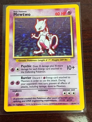 Mewtwo 10/102 Pokémon TCG 1999 Base Set Holo Unlimited Rare - Image 1 of 4