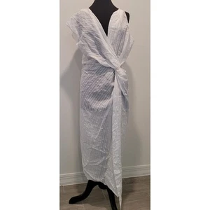 Vestido ZARA Asimétrico Semi Transparente Sin Mangas Nudo Cintura Cuello en V Midi Abertura XL Blanco - Imagen 1 de 13