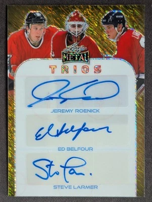Autógrafo 1/1 Ed Belfour Roenick Larmer GOLD SHIMMER Trios! Folha de metal 2024 - Imagem 1 de 2