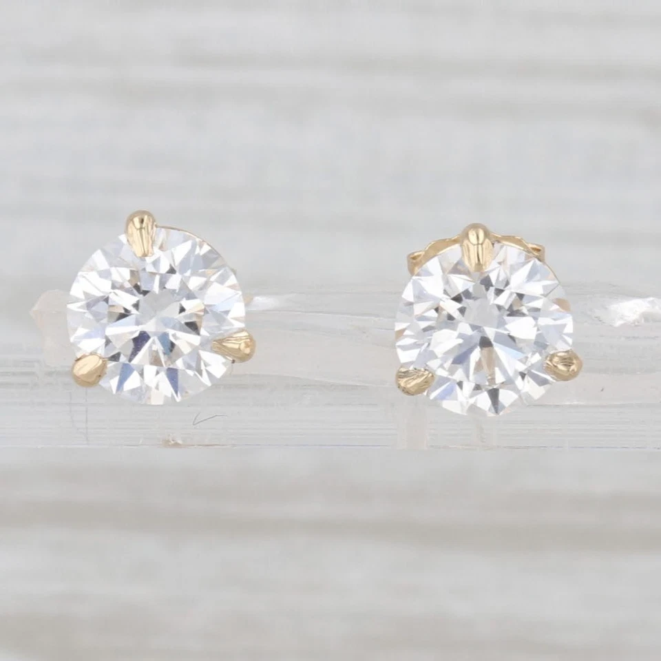 2.15ctw Lab Grown Round Diamond Stud Earrings 14k Yellow Gold Studs IGI E VVS2 - Image 1 of 4