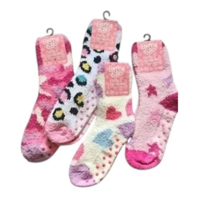 BERTIE & BO GIRLS FLUFFY SOCKS HEART LEOPARD CAMO STAR COSY GRIPPER 1 PAIR 9 12 3 4 6