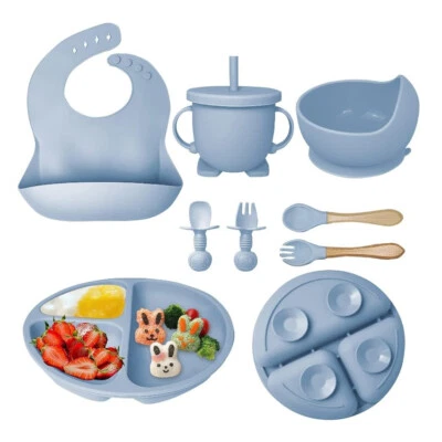 8.tlg Silikon Baby Geschirrset Kindergeschirr Kinder Teller w/Saugnapf BPA Frei - Bild 1 von 4