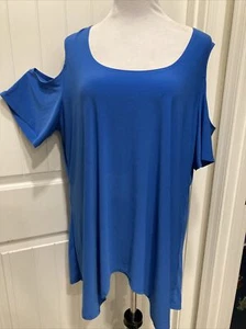 Slinky Brand Tunic Blouse SZ 2X Cold Shoulder Vibrant Blue Stretchy - Picture 1 of 9
