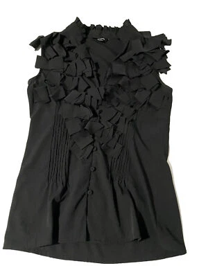 Blusa DIMRI Para Mujer Negra Sin Mangas Volantes Botones Cómoda Top Med Foto 1 de 4