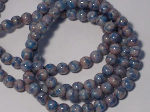 6mm PINK BLUE ROUND GLASS BEAD WITH THIN BURNT AMBER VEINING SPOTS THROUGHOUT - Picture 1 of 4