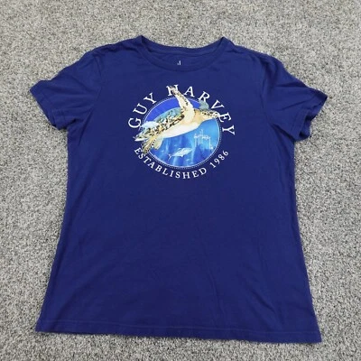 Guy Harvey Shirt Womens Large Blue Sea Turtle Fish Fishing Ocean Graphic Logo - Image 1 of 4