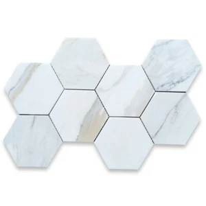 G35XP 5" Hexagon Calacatta Gold Venato Calacatta Marble Mosaic Tile Polished - Picture 1 of 6