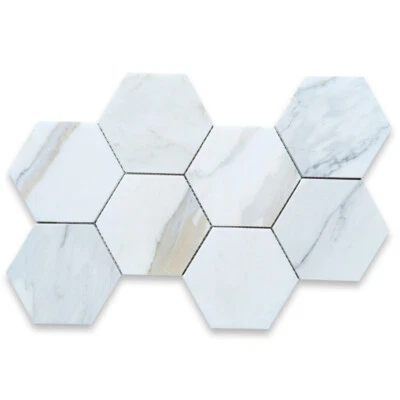 G35XP 5" Hexagon Calacatta Gold Venato Calacatta Marble Mosaic Tile Polished - Image 1 of 4