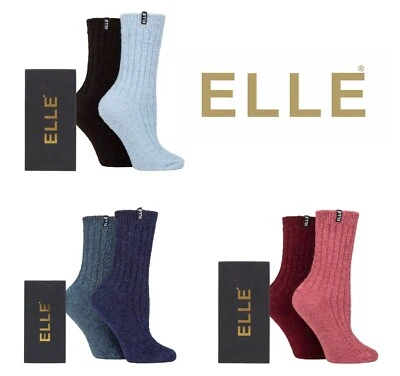 Womens Boucle Boot Socks - Elle - Various Colours Size 4-8 - 2 Pairs in Gift Box — 第 1/4 张图片