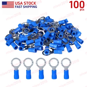 100pcs Gauge 16-14AWG Wire 5/16" Stud Crimp Connector Vinyl Ring Terminals RV2-8 - Picture 1 of 7