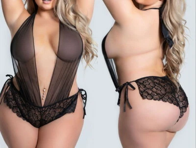 Mujeres Vestido Cosplay Halter Espalda Sin Espalda Profunda Malla Encaje Talla Grande Ropa de dormir BS0219 Foto 1 de 4