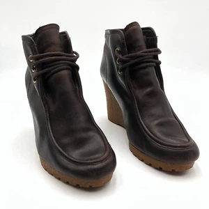 Michael Kors Rory Wedge Ankle Booties Women 9.5M Chocolate Brown Leather Lace Up - Picture 1 of 21