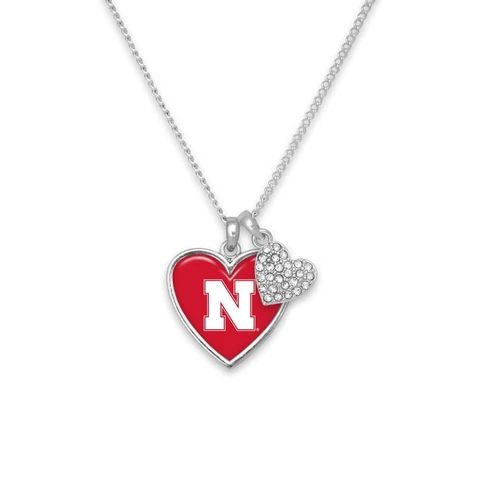Nebraska Cornhuskers Amara Silver Crystal Heart Chain Necklace Jewelry Gift NU Cover