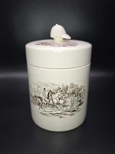 Copeland Spode hunt scene Jar  "full cry" tea canister With Helmet Lid Knob RARE - Picture 1 of 24