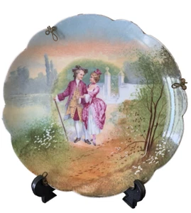 1903 Limoges Porcelain Plate by Freres/ La Seynie Courting Scene 6.5'' - Picture 1 of 4