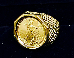 American Eagle Ring lady liberty Men's Engagement Ring 14K Yellow Gold Plated