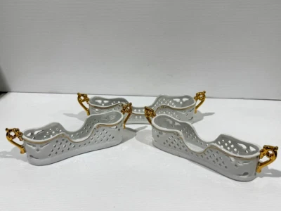 Juego de 3 caddies de porcelana blanca recreaciones de museo Godinger oro 24kt Foto 1 de 4