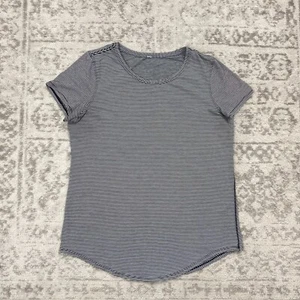 Lululemon Love Crew Neck Shirt Black White Striped Short Sleeve Womens Size 10 - Picture 1 of 5