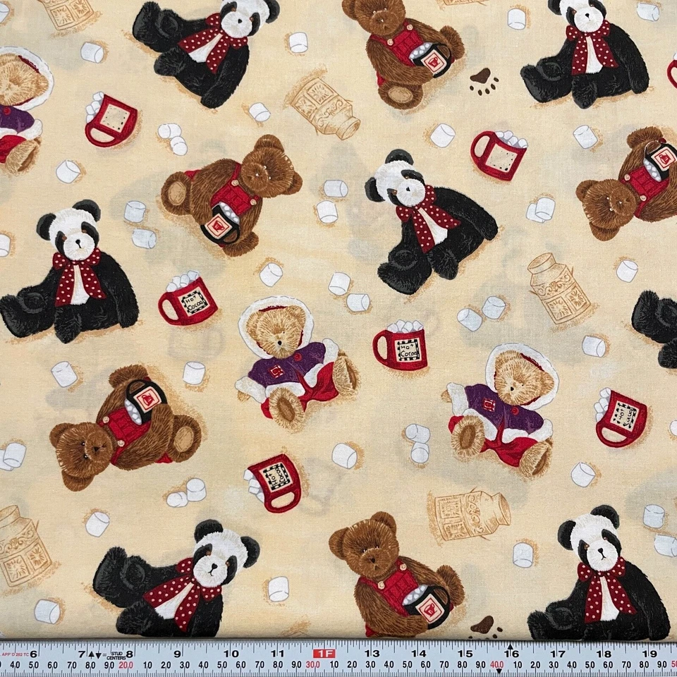 Vintage The Boyds Bear Collection Bears & Hot Chocolate Cotton by the HALF YARD - Image 1 of 2