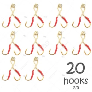 20pcs Size 2/0 Fishing 4x Assist Hooks in one solid ring Gold finish for jigs - Picture 1 of 4