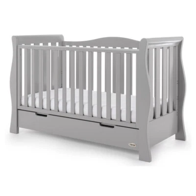 Obaby Stamford Luxe Cot Bed with Drawer - Sleigh - Adjustable Base - Warm Grey - Image 1 of 4