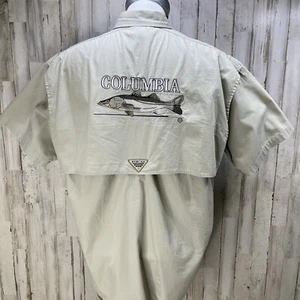 Columbia PFG Performance Fishing Gear Vented Shirt Beige Size L Embroidered Fish - Picture 1 of 9
