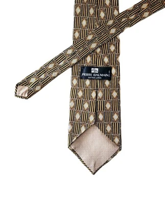 Corbata de Seda Pierre Balmain Extra Larga 4" Ancho Geométrica Gris Oro Diamante Retro De Colección Foto 1 de 4