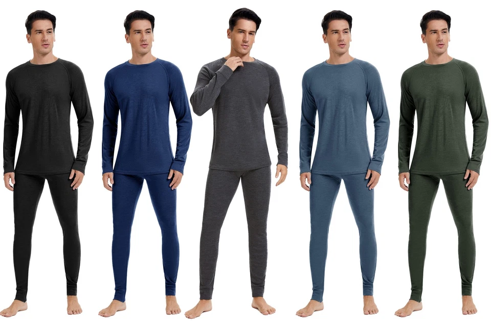 Men's 100% Merino Wool Base Layer Sets Winter Warm Underwear 2PC Long Johns&Tops - Image 1 of 4