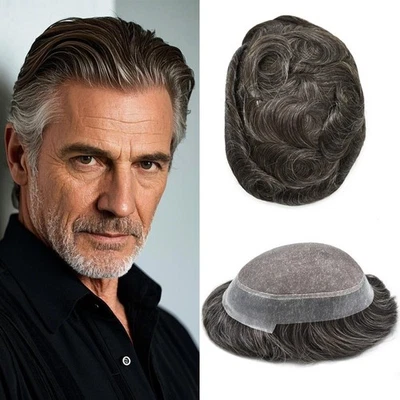 Peluca fina mono toupee para hombres sistemas de cabello humano piel delgada alrededor de hombre Foto 1 de 4