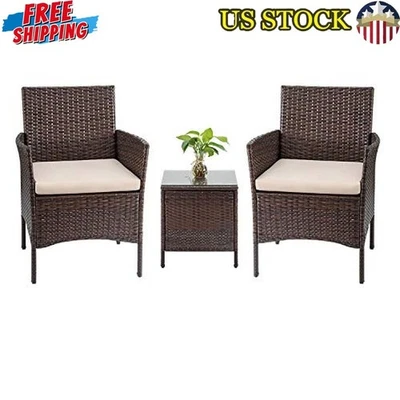 Juego de muebles de patio de ratán de 3 piezas duradero juego de conversación al aire libre con mesa nuevo Foto 1 de 4