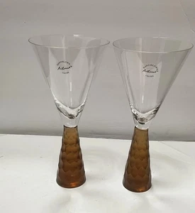 Artland Prescott 2 Martini Handblown Glasses Amber Frosted Honeycomb Stem New 8” - Picture 1 of 10